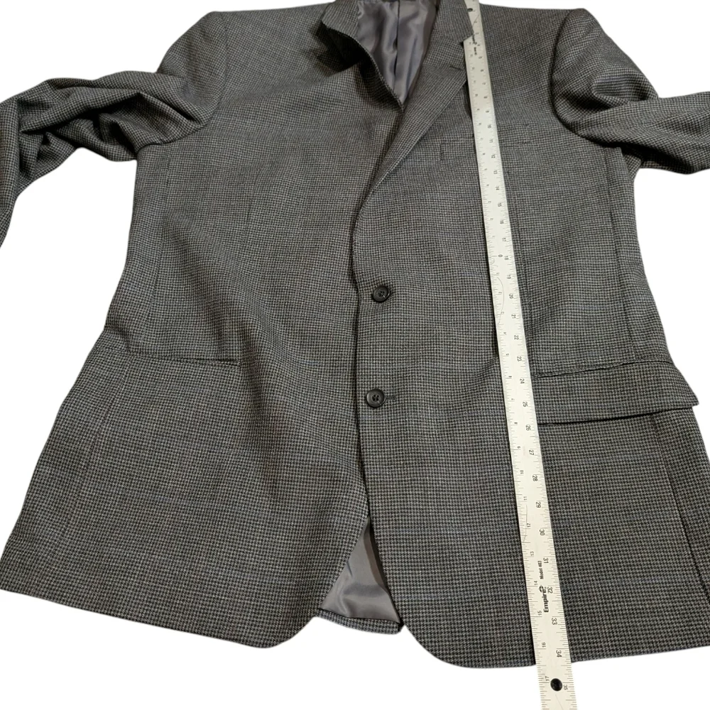 Jean-Paul Germain Men's Grey Checkered Wool‎ Blazer With Blue Stripe Size 46 XL